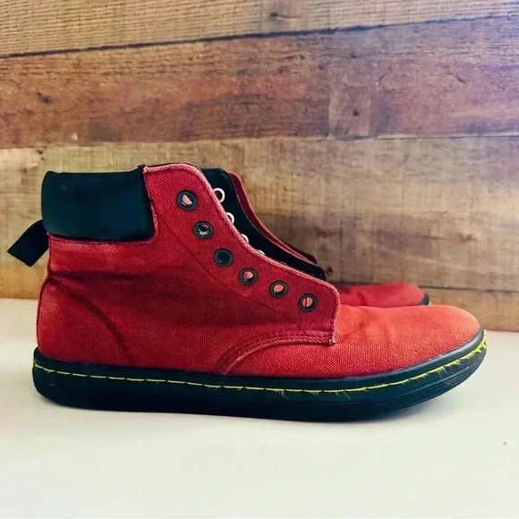 Dr. Martens Maelly Red Canvas/Leather High Top Shoes - Picture 3 of 8
